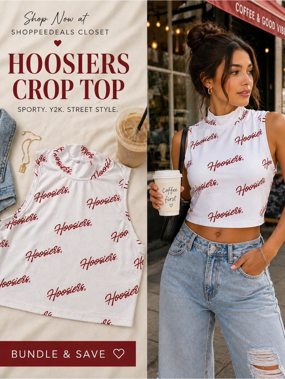 ZooZatz Hoosiers Crop Mock Turtleneck Top XS